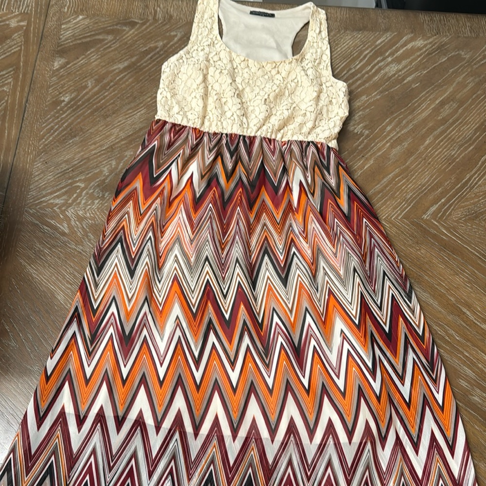 Cantata Chevron and Lace Maxi Dress, L